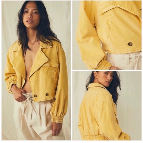 Free People Jackets & Blazers - Free People Cropped Yellow Utility Jacket